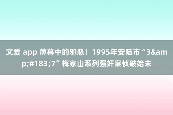 文爱 app 薄暮中的邪恶！1995年安陆市“3&#183;7”梅家山系列强奸案侦破始末